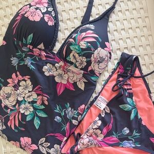 Arizona Jean Company Floral Bikini - Black and Pink